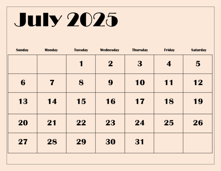 Calendar July July 2025