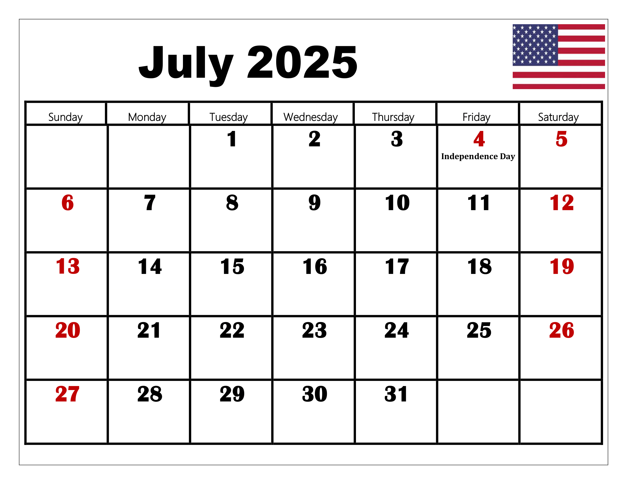 July 2025 Calendar Printable Pdf Template With Holidays with Free Printable July 2025 Calendar With Holidays