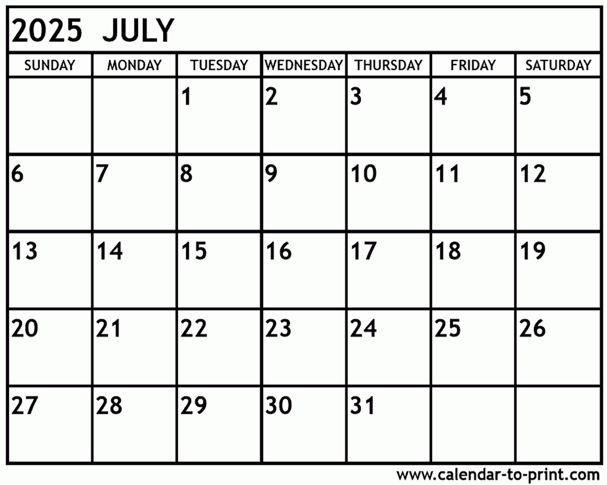 July 2025 Calendar Printable pertaining to July And July Printable Calendar 2025
