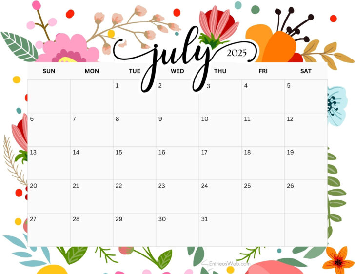 Printable Calendar 2025 Free Printable July