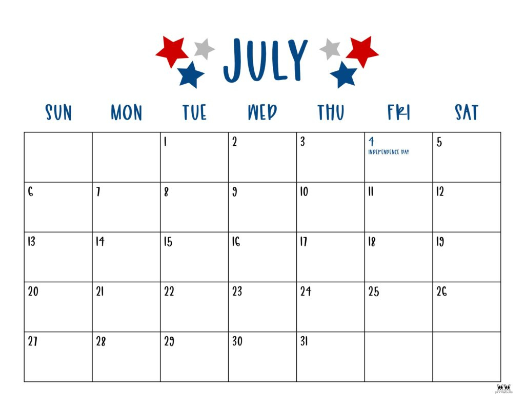 July 2025 Calendars - 107 Free Printables | Printabulls for 2025 July And July Calendar