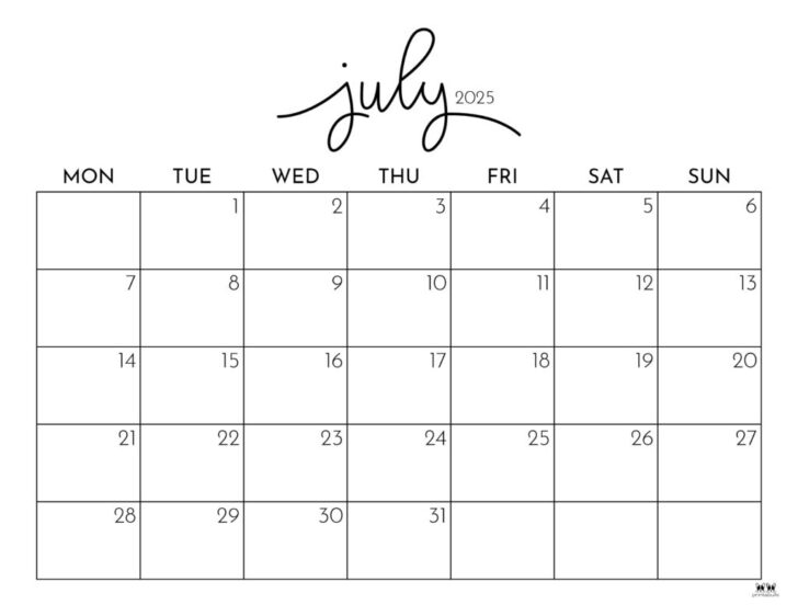 Free Printable July 2025 Calendar with Holidays