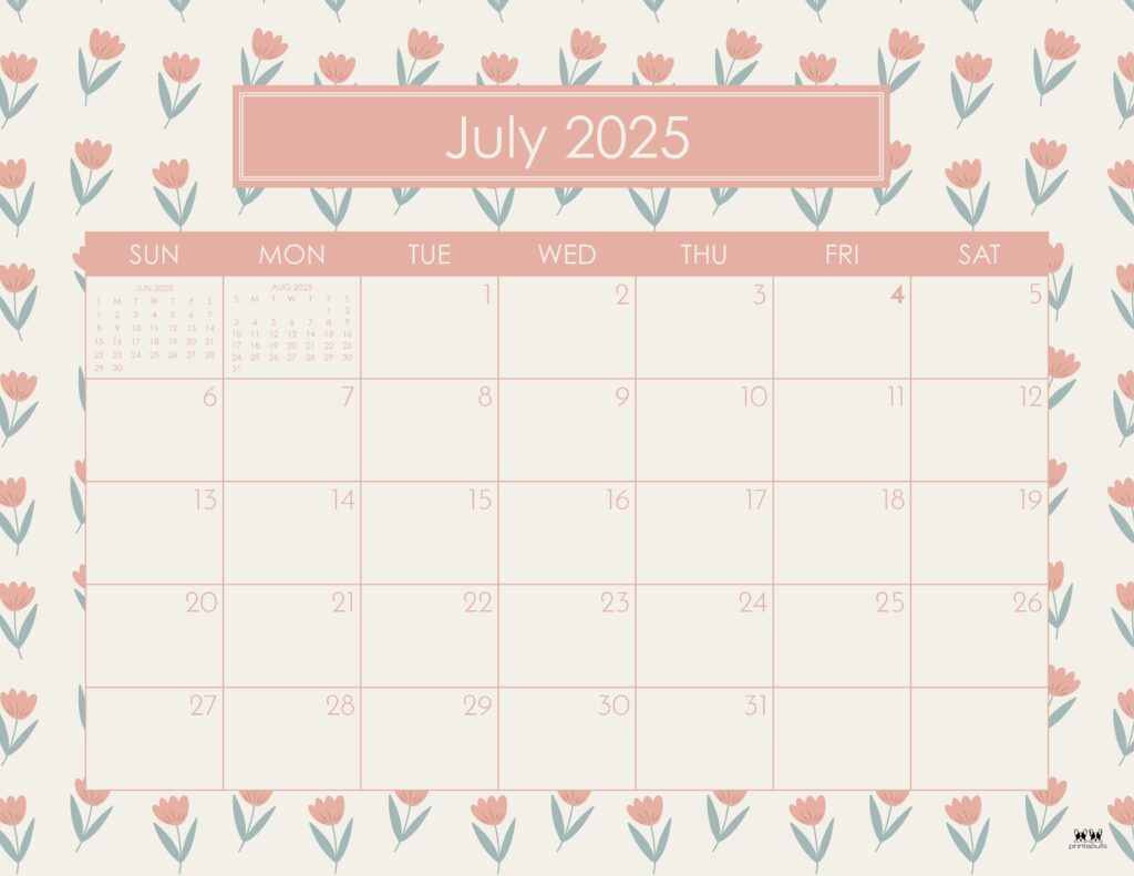 July 2025 Calendars - 107 Free Printables | Printabulls in Cute Printable July 2025 Calendar