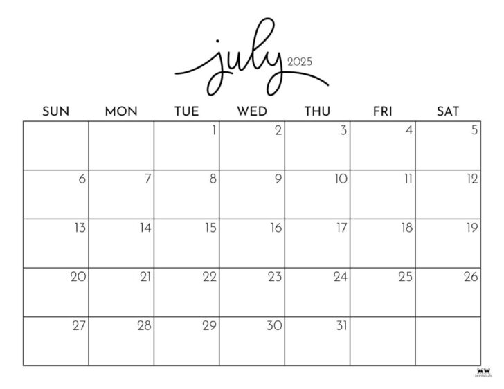 Free Printable Calendar July 2024 To July 2025