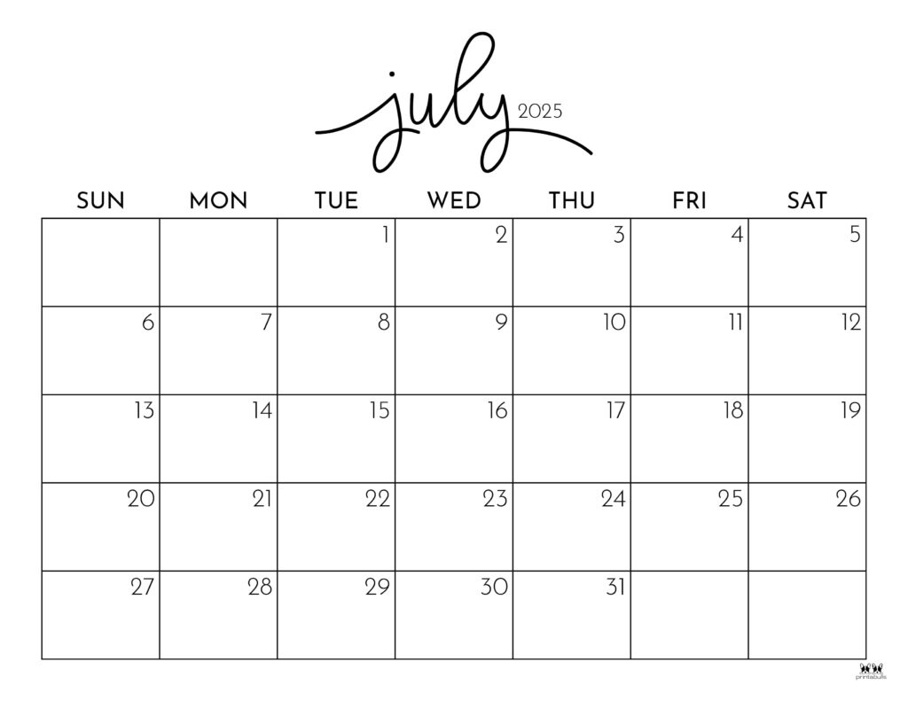 July 2025 Calendars - 107 Free Printables | Printabulls with Cute Printable July 2025 Calendar
