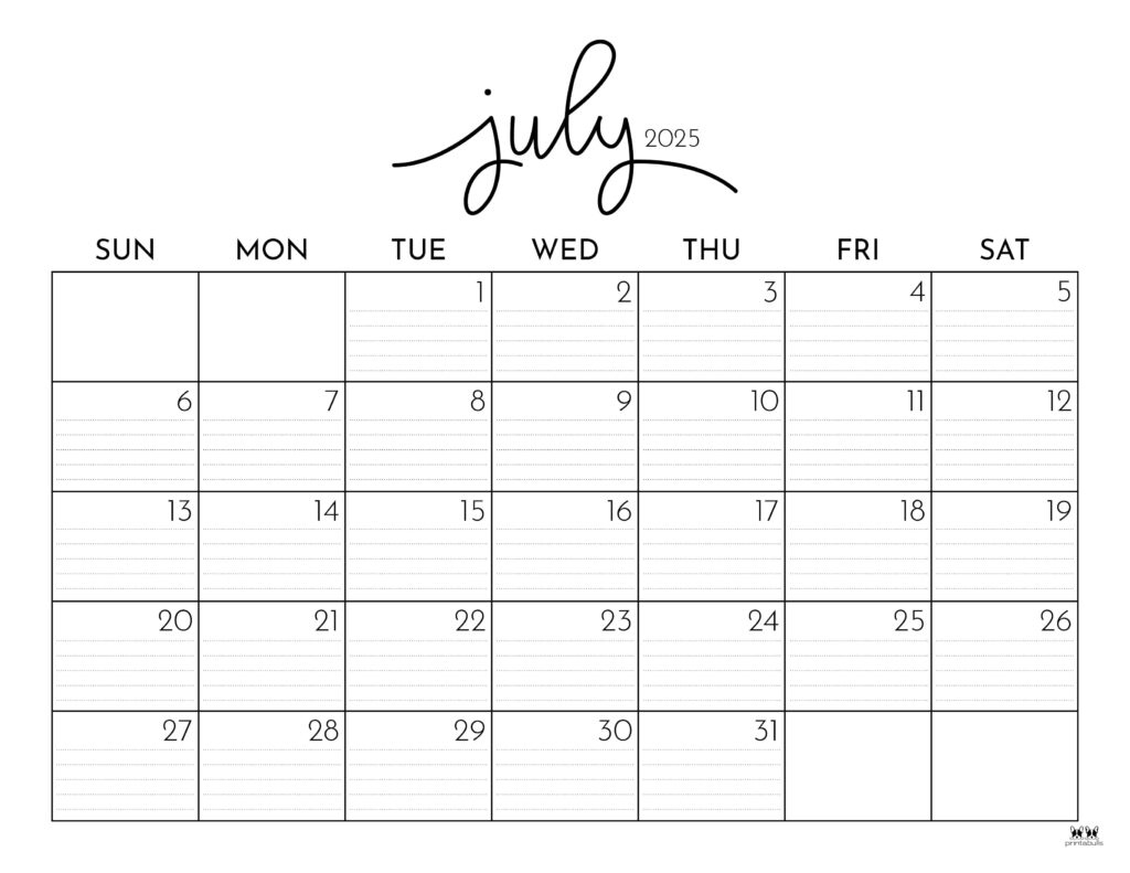 July 2025 Calendars - 107 Free Printables | Printabulls with July and July Printable Calendar 2025