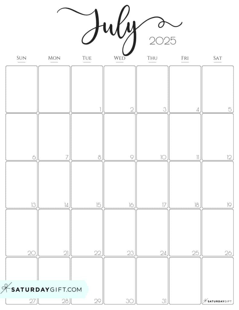 July 2025 Calendars - 23 Cute Free Printable Pdfs | Saturdaygift within July 2025 Printable Calendar Vertical