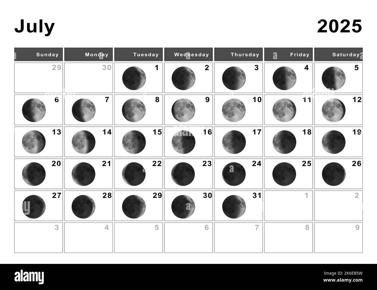 July 2025 Lunar Calendar, Moon Cycles, Moon Phases Stock Photo - Alamy with regard to Moon Phase Calendar July 2025