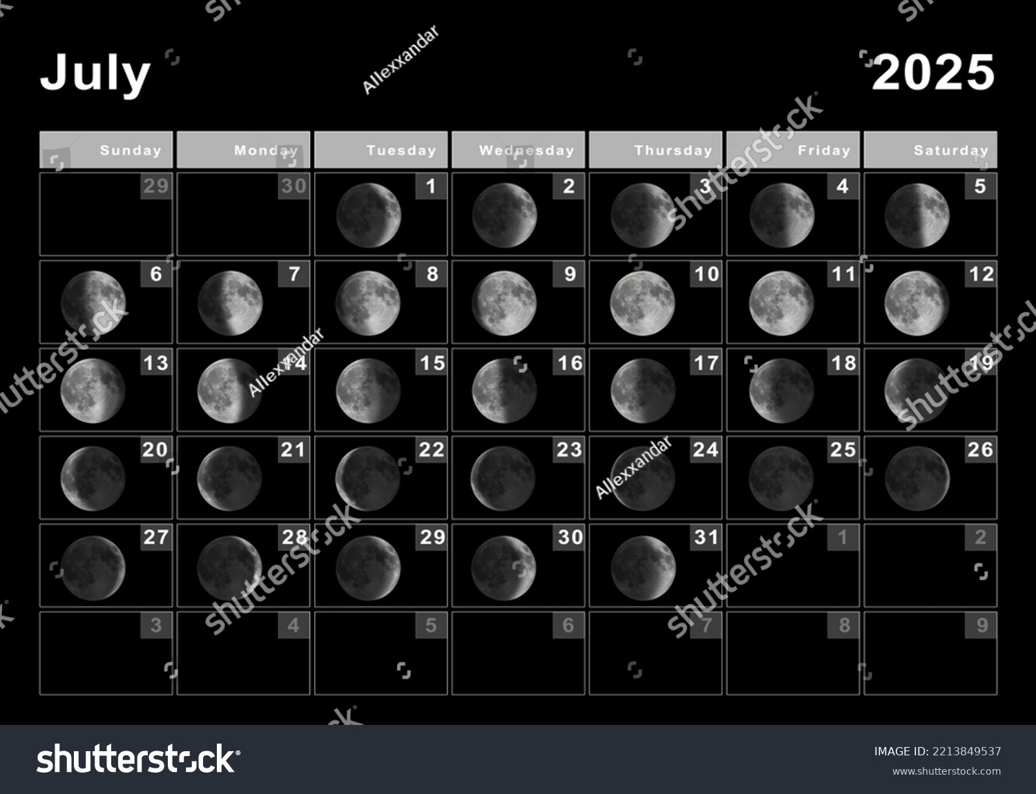 July 2025 Lunar Calendar Moon Cycles Stock Illustration 2213849537 inside Moon Phase Calendar July 2025