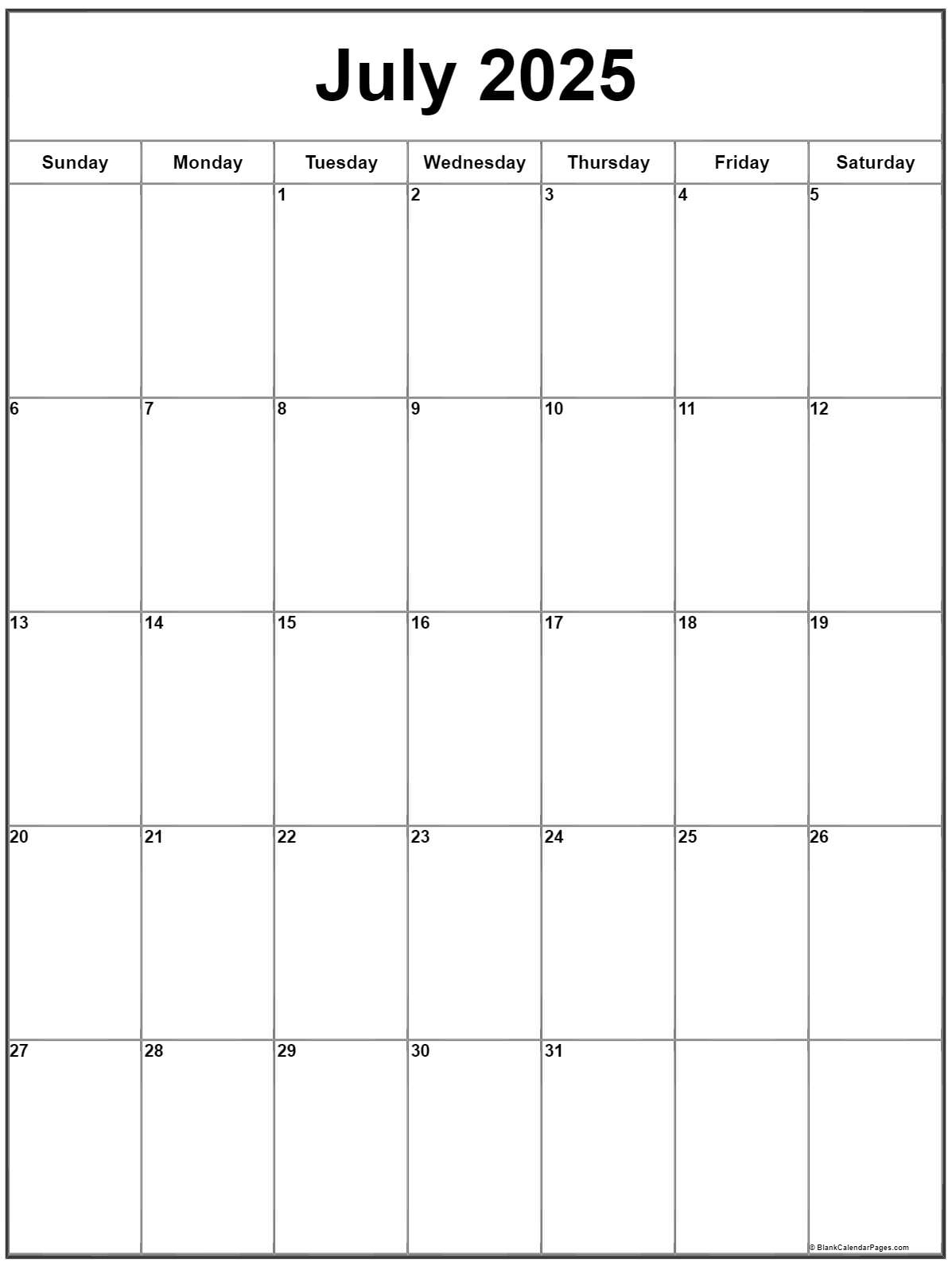 July 2025 Vertical Calendar | Portrait for July 2025 Printable Calendar Vertical