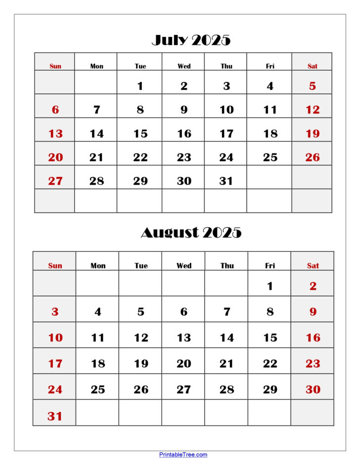 Free Printable Calendar August 2025 To July 2025