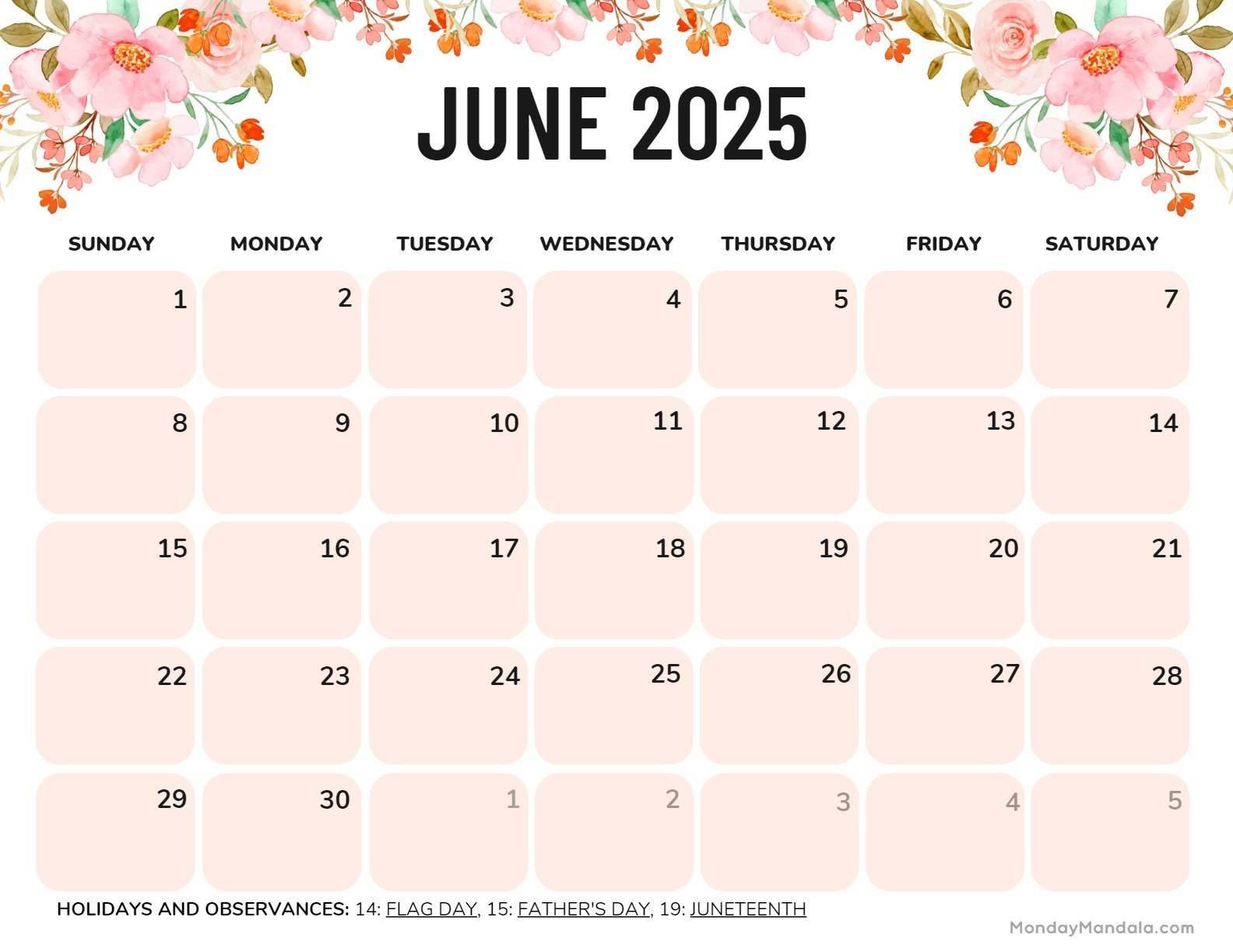 June 2025 Calendar (52 Free Pdf Printables) pertaining to June Printable Calendar 2025 Monday Start