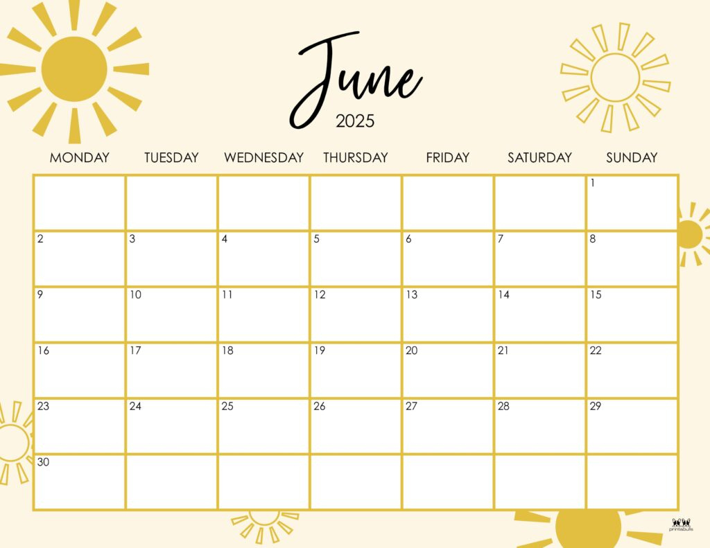 June 2025 Calendars - 107 Free Printables | Printabulls inside June Printable Calendar 2025 Monday Start