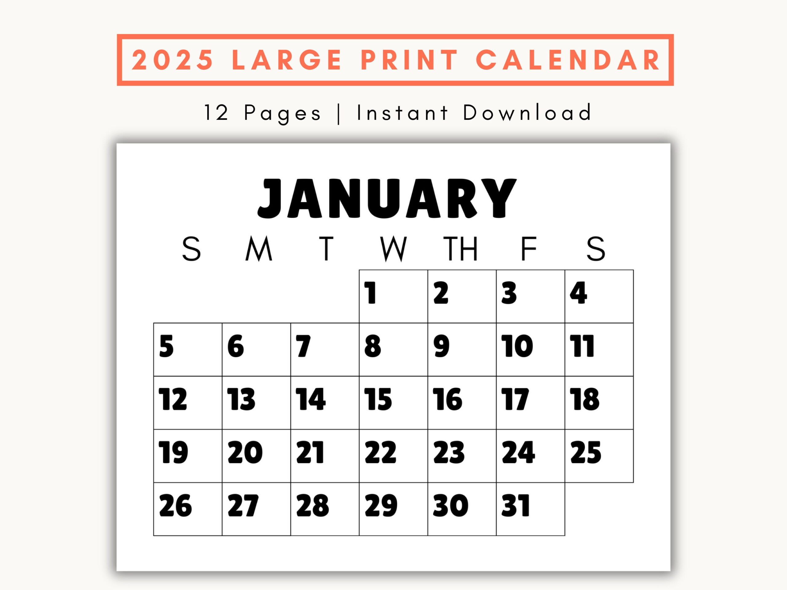 Large Print Monthly Calendar, 2025, Senior Citizen Calendar With for Printable Calendar 2025 Large