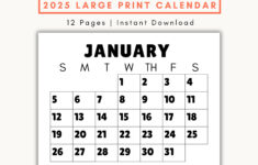 Large Print Monthly Calendar, 2025, Senior Citizen Calendar With with regard to Printable Calendar 2025 Legal Size