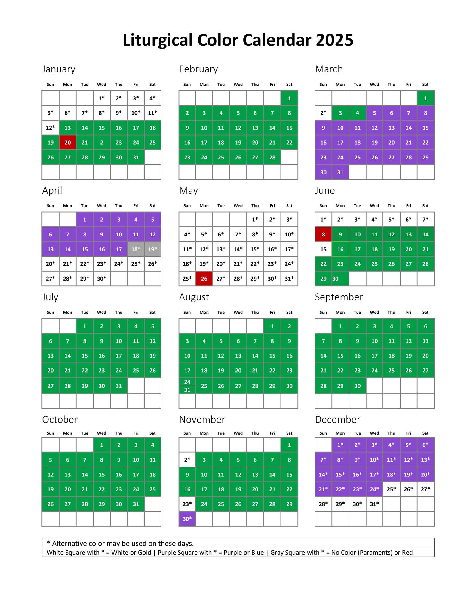 Liturigcal Color Calendar 2025United Methodist Publishing with regard to Liturgical Color Calendar 2025 Printable