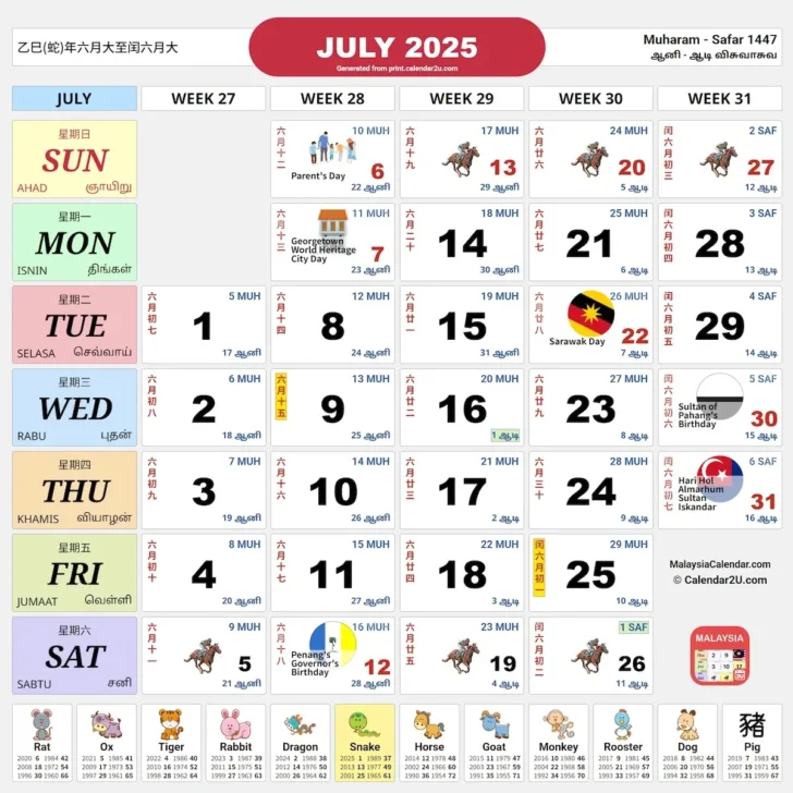 Printable Calendar 2025 Malaysia Public Holiday
