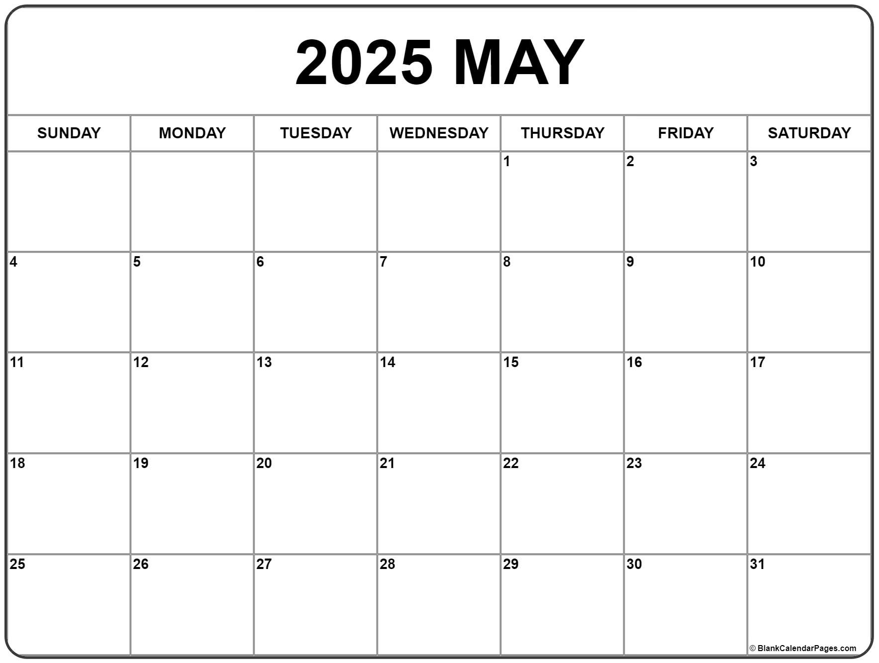 May 2025 Calendar | Free Printable Calendars with Free Printable May 2025 Calendar