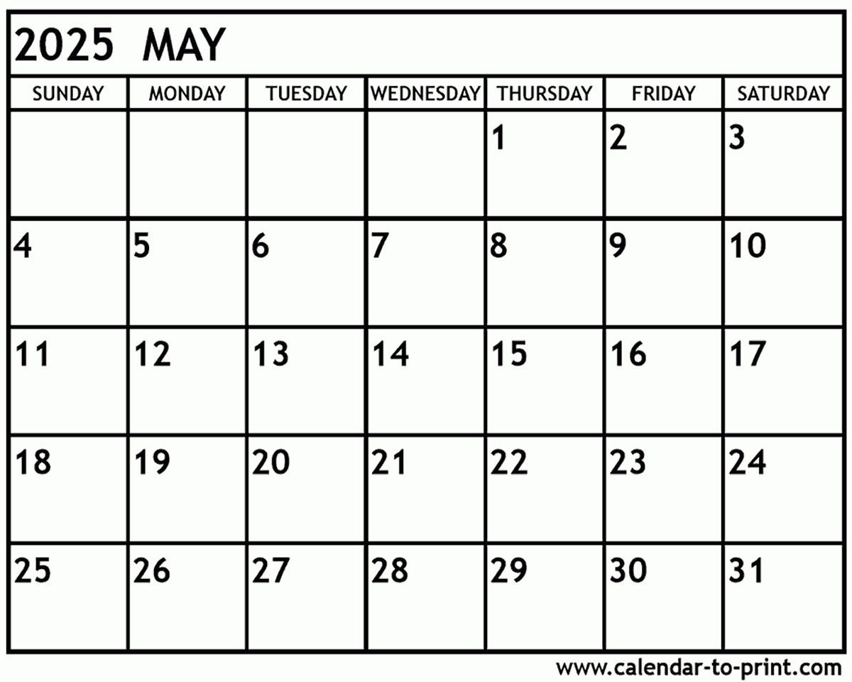 May 2025 Calendar Printable inside Printable Calendar 2025 For May