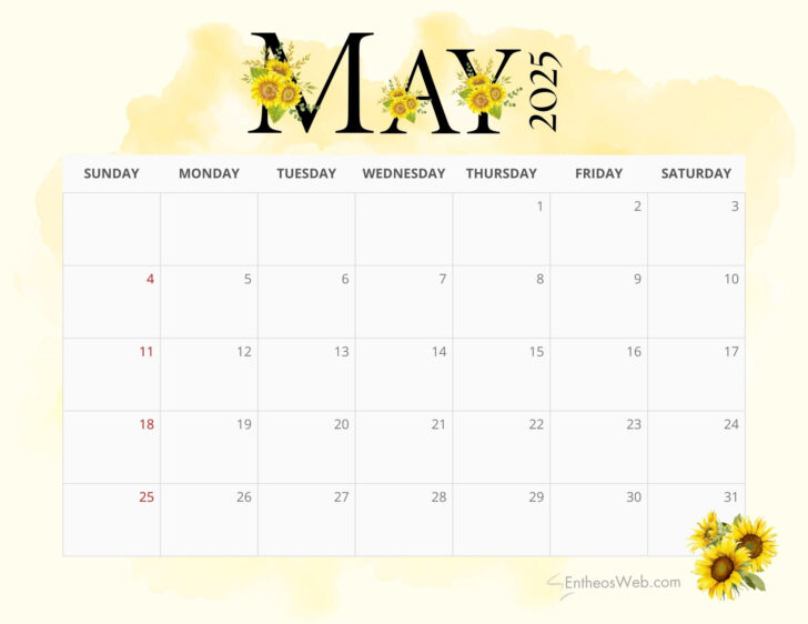 Free Printable May 2025 Calendar
