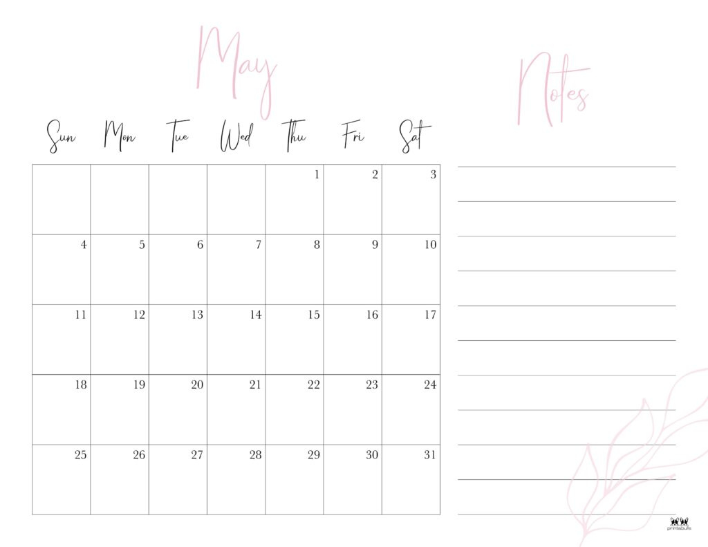 May 2025 Calendars - 107 Free Printables | Printabulls within Free Printable 2025 Calendar with Notes Section