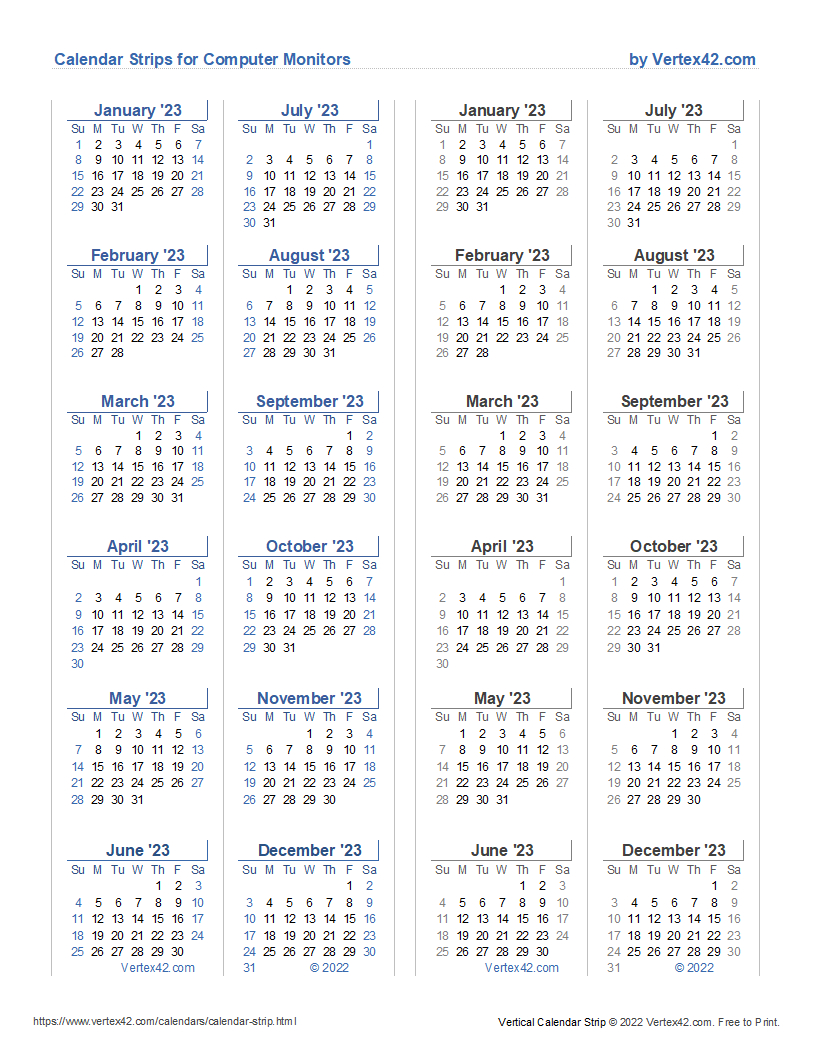 Monitor Calendar Strip Template throughout 2025 Strip Calendar Printable Free Download