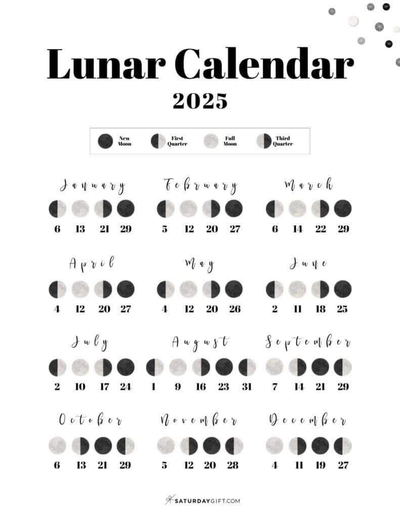 Moon Phase Calendar - 12 Cute &amp;amp; Free Printable 2025 Lunar Calendars inside Printable Lunar Calendar 2025