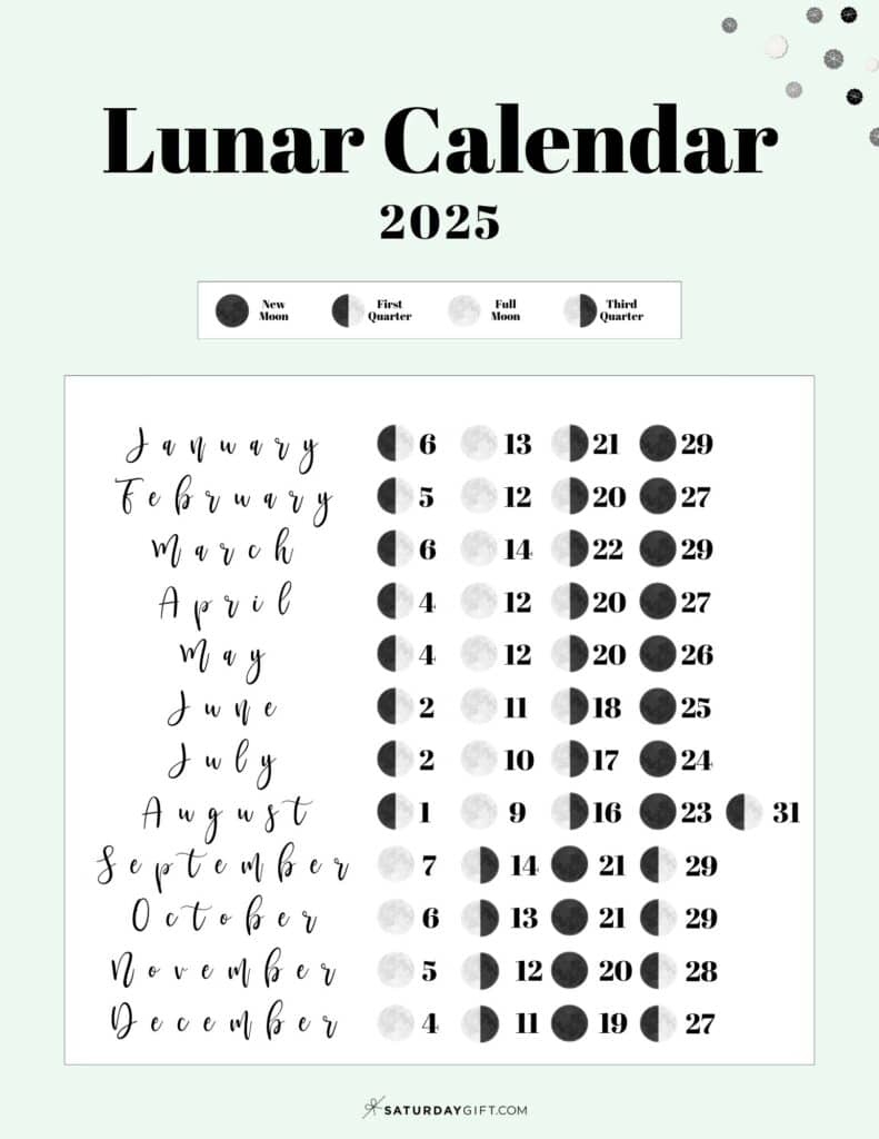 Moon Phase Calendar - 12 Cute &amp;amp; Free Printable 2025 Lunar Calendars regarding Printable Lunar Calendar 2025