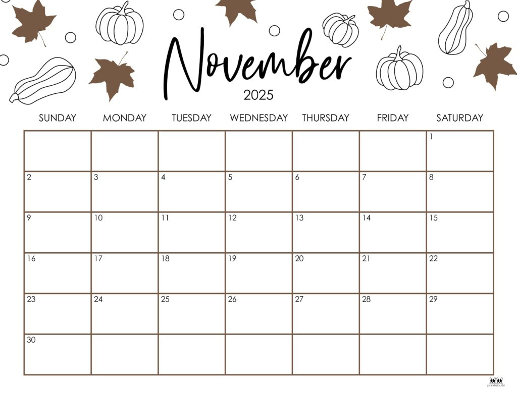November 2025 Calendars - 107 Free Printables | Printabulls intended for November 2025 Calendar With Holidays Printable Free