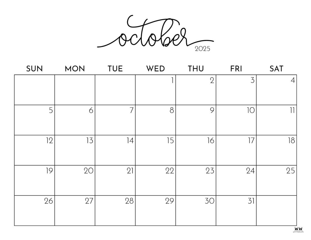 October 2025 Calendars - 107 Free Printables | Printabulls pertaining to Printable October Calendar 2025
