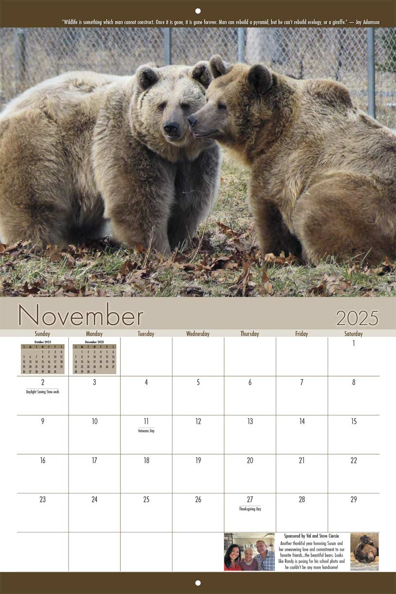 Orphaned Wildlife Center 2025 Calendar - Yearbox Calendars throughout Grizzly Bears 2025 Calendar Printable