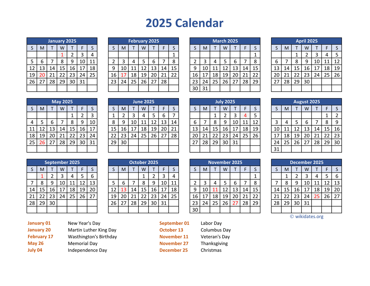 Pdf Calendar 2025 With Federal Holidays | Wikidates within Federal Holidays 2025 Calendar Printable