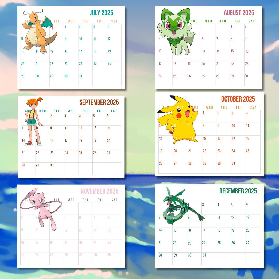 Pokemon Printable Calendar 2025, Gaming, Game, Game Room Decor in Pokemon Calendar 2025 Printable