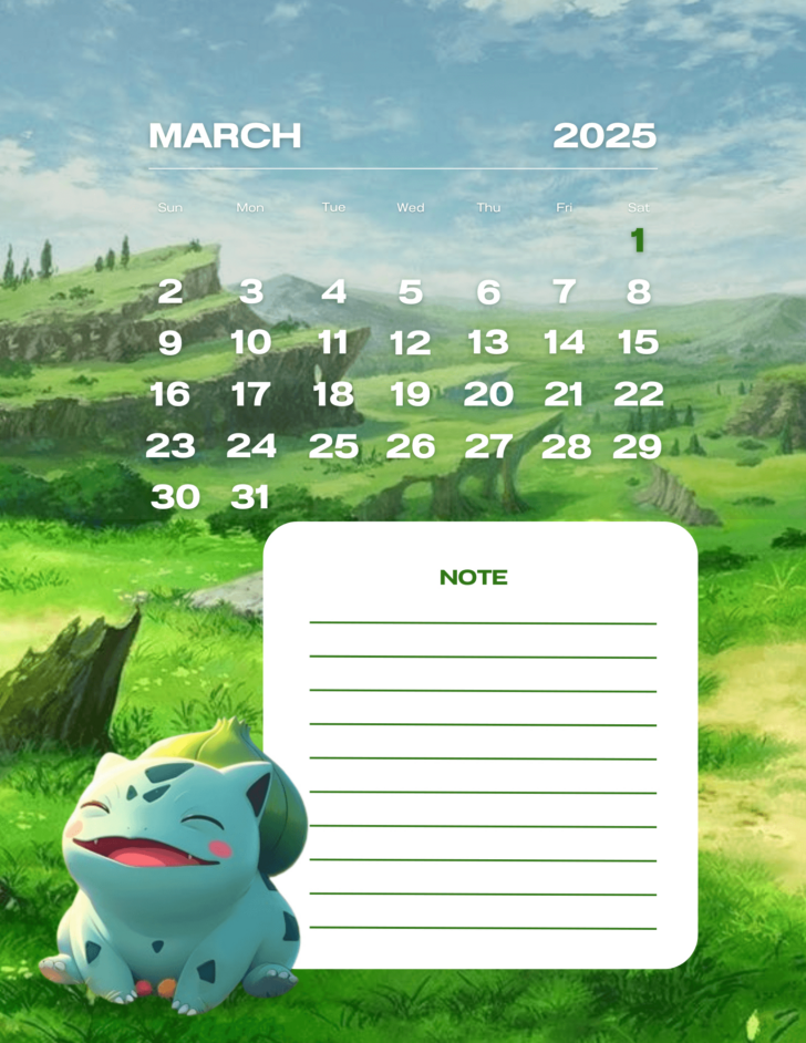 Pokemon Calendar 2025 Printable