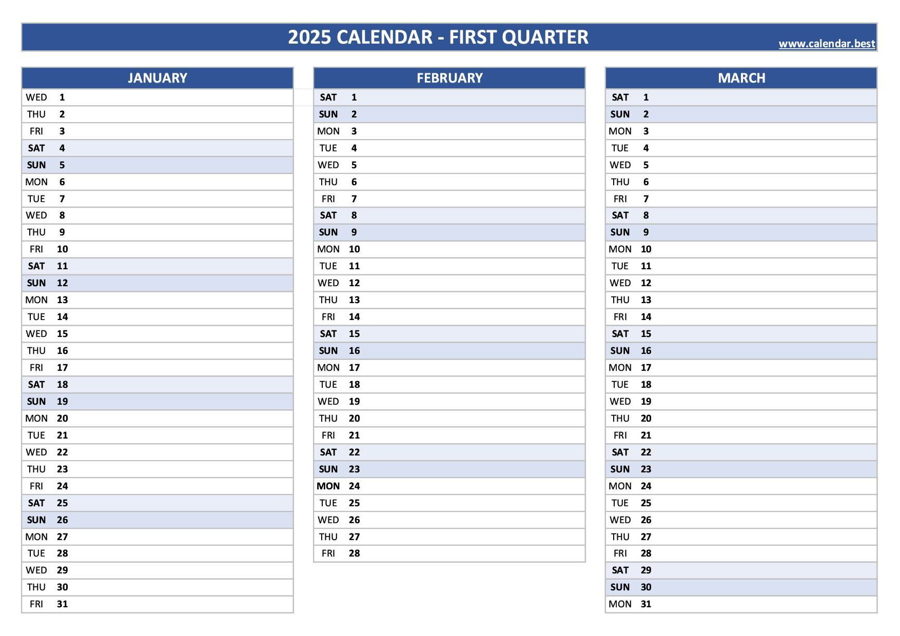 Printable 1St Quarter 2025 Calendar intended for Q1 2025 Calendar Printable