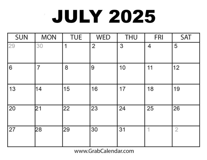Jan Feb July 2025 Calendar