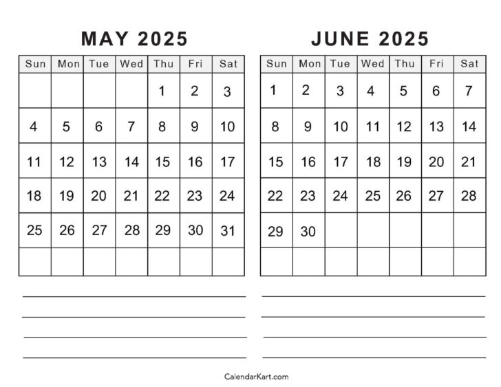 Printable Calendar 2025 May June July