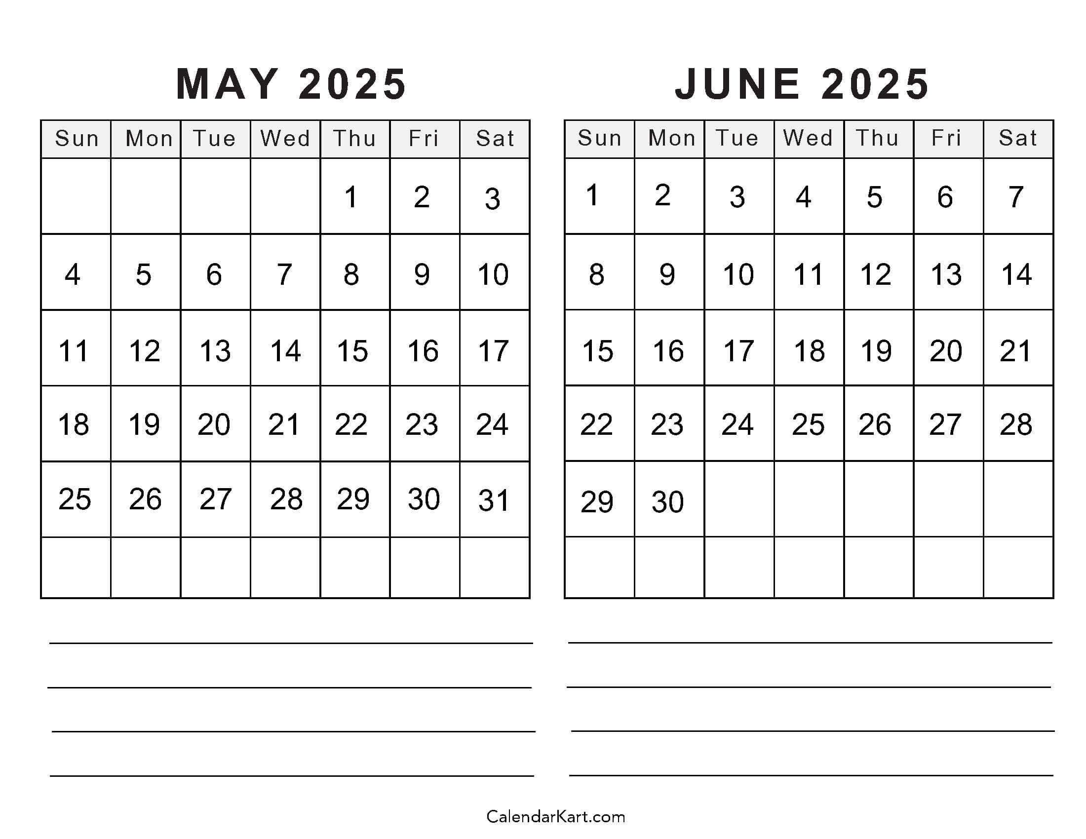 Printable May June 2025 Calendar Templates | Calendarkart with Printable Calendar 2025 May June July
