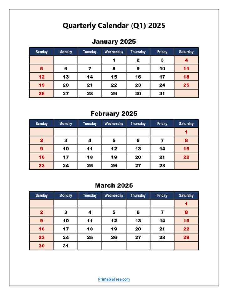 Q1 2025 Calendar Printable