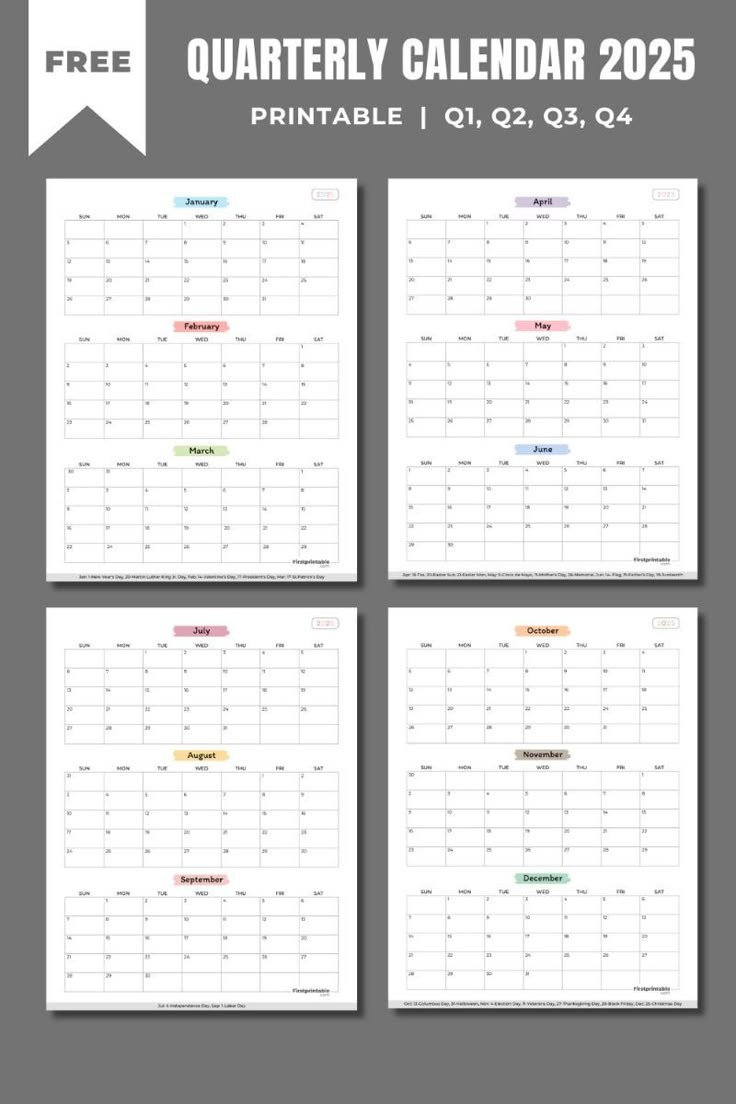 Quarterly Calendar 2025 Free Printable | Firstprintable in Free Printable Calendar 2025 Waterproof