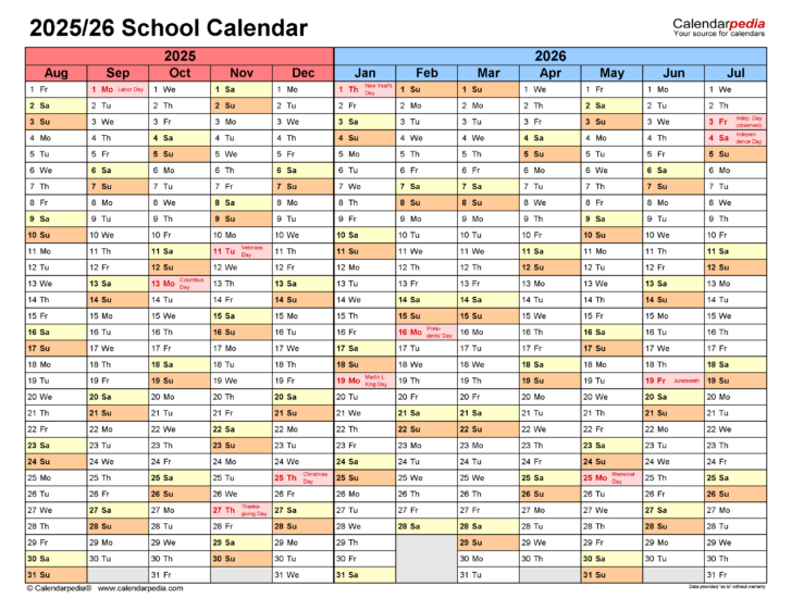 2025 2026 School Calendar Printable