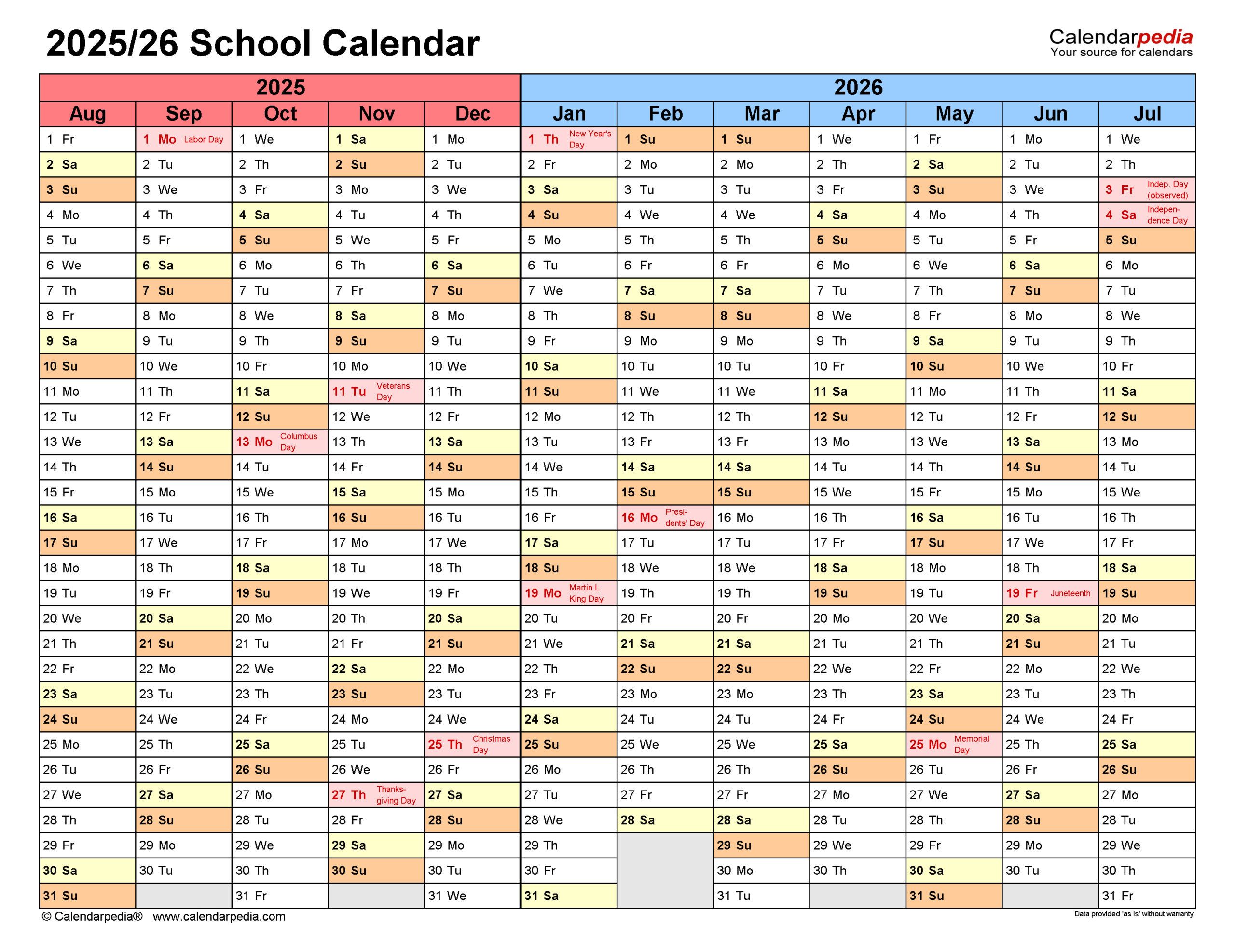 School Calendars 2025/2026 - Free Printable Pdf Templates throughout 2025 2026 School Calendar Printable