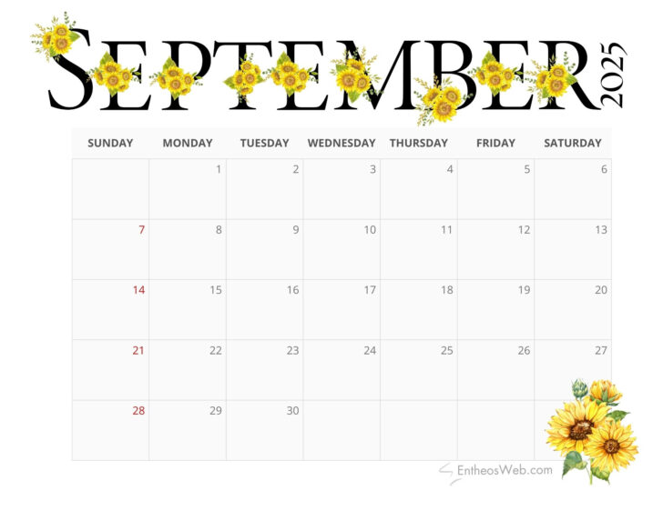 Printable Calendar 2025 September Free