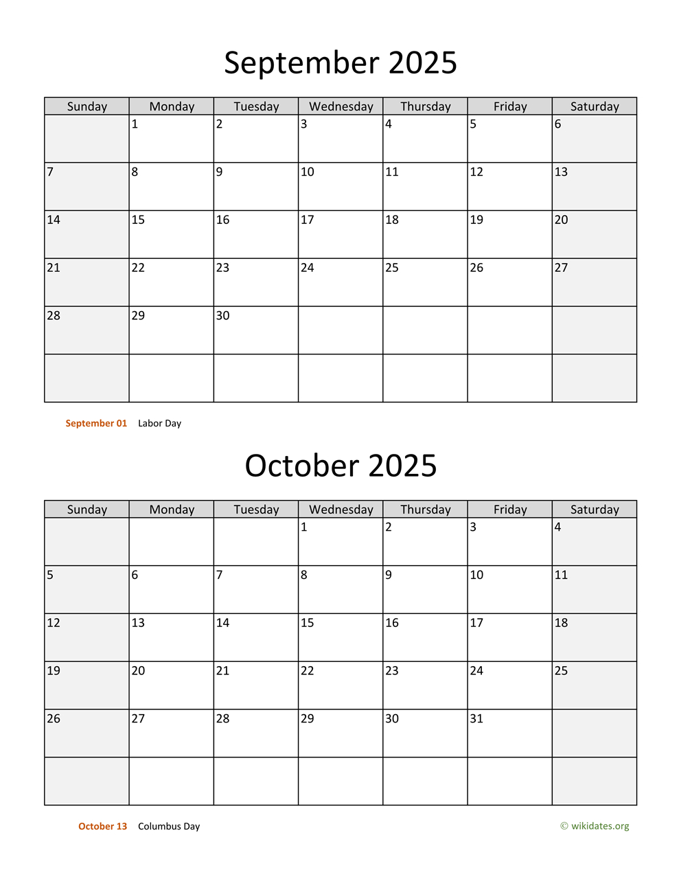 September And October 2025 Calendar | Wikidates with August September October 2025 Calendar Printable