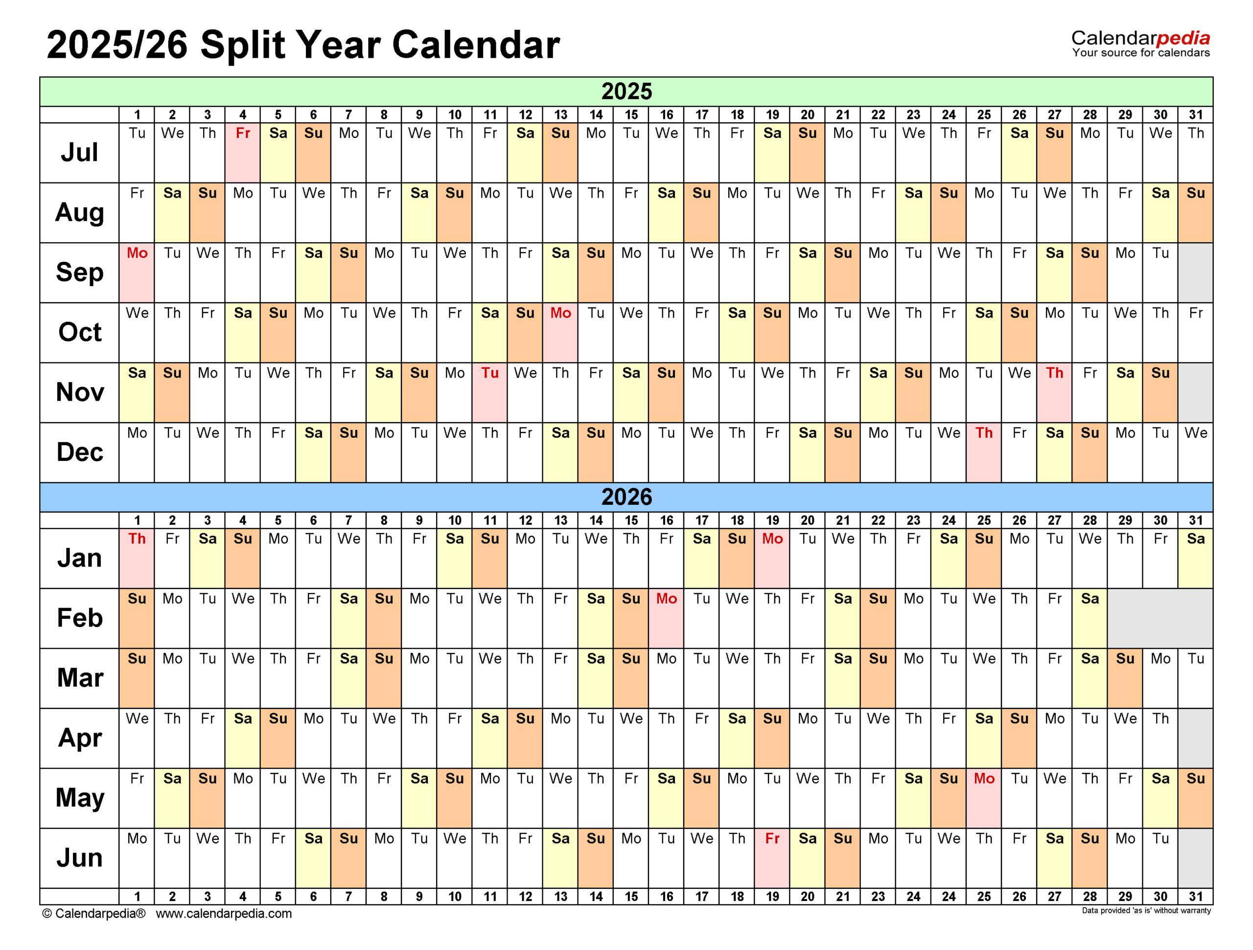 Split Year Calendars 2025/2026 (July To June) - Pdf Templates in July 2025 And July 2026 Calendar Printable