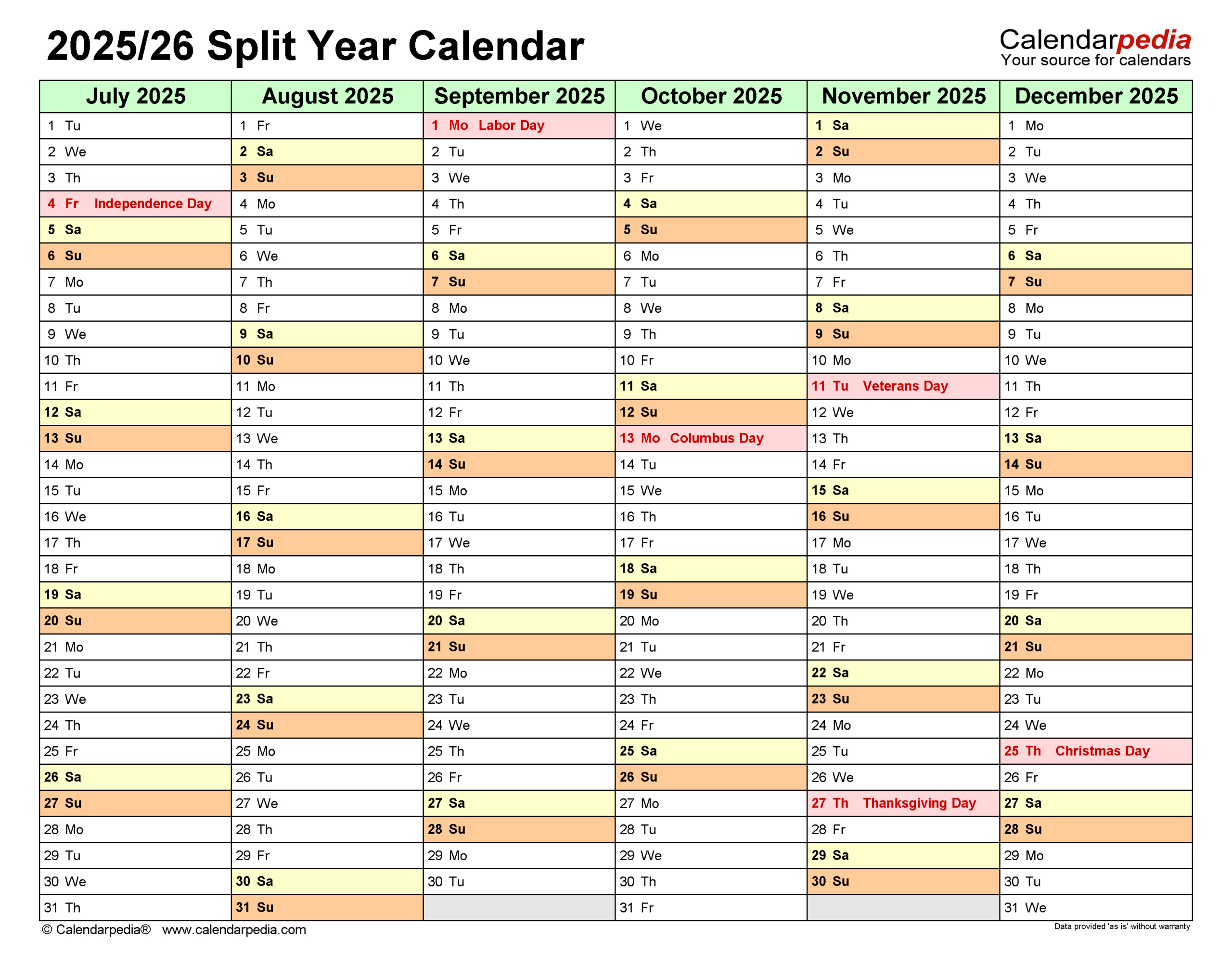Split Year Calendars 2025/2026 (July To June) - Pdf Templates with July 2025 And July 2026 Calendar Printable