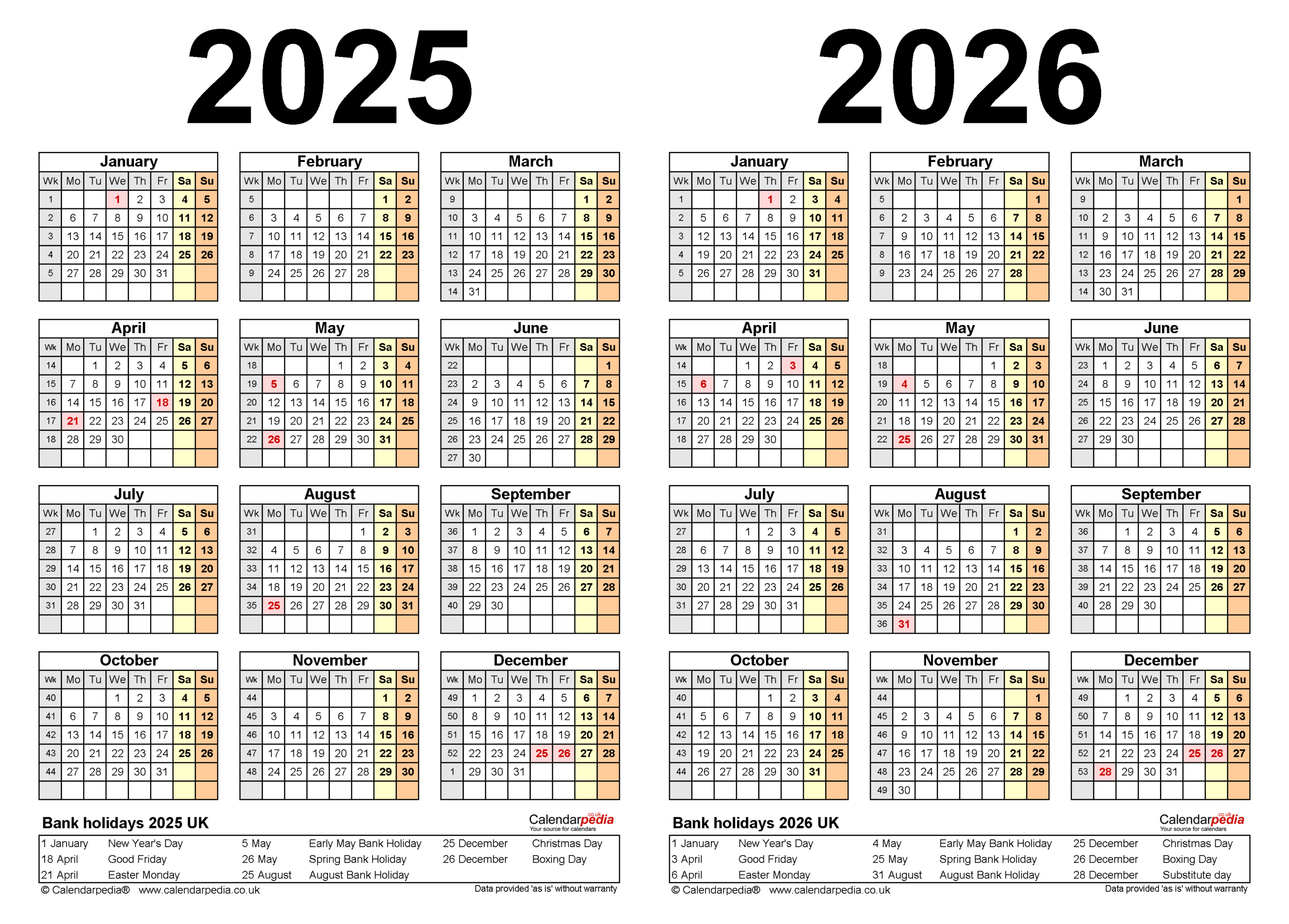 Two Year Calendars For 2025 And 2026 (Uk) For Pdf with Printable Calendar 2025 To 2026