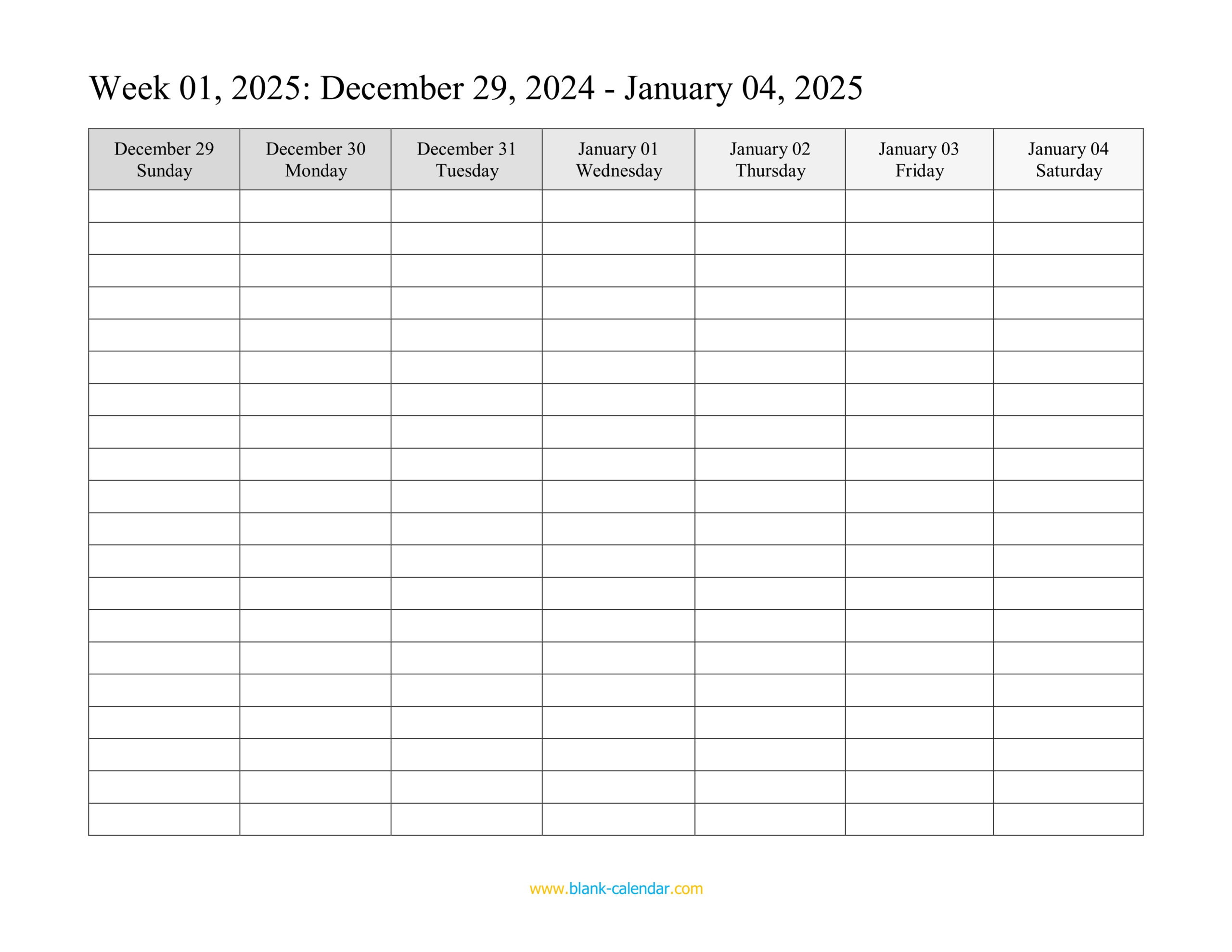 Weekly Calendar 2025 (Word, Excel, Pdf) with Printable 2025 Week Calendar