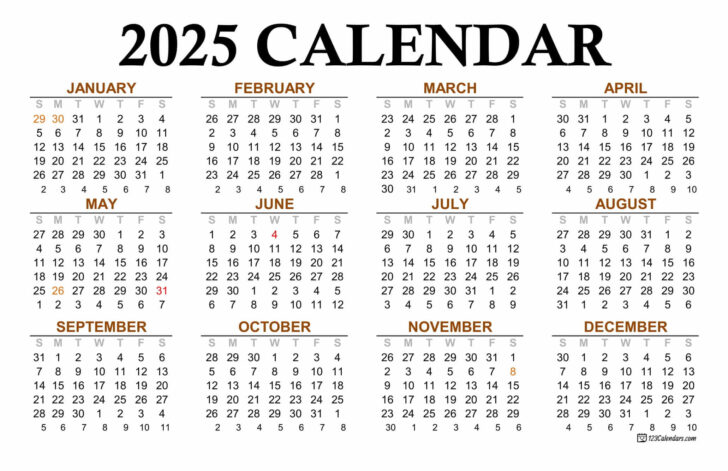 Printable Calendar 2025 Annual