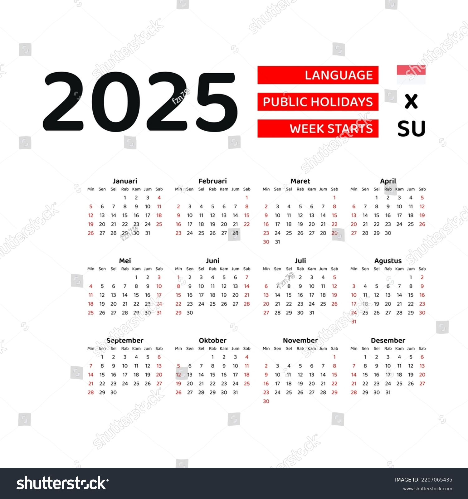 15 Calender 2025 Indonesia Stock Vectors And Vector Art | Shutterstock with Printable Calendar 2025 with Holidays Indonesia
